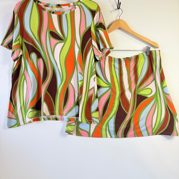 Lesley Evers Lottie Skort Set Womens XL Multi Color Excellent Retro Mod Swirl - Picture 3 of 14